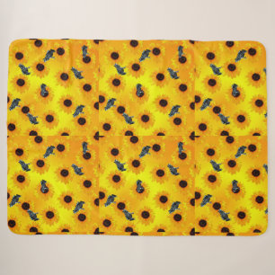"Frogs and Sunflowers: A Playful Nature Pattern" Sherpa Blanket