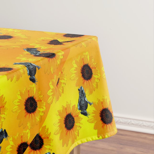 "Frogs and Sunflowers: A Playful Nature Pattern" Tablecloth (In Situ)