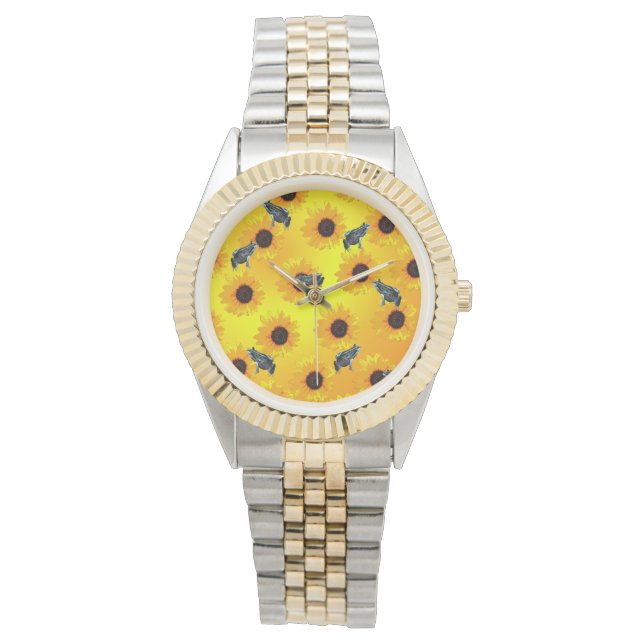 "Frogs and Sunflowers: A Playful Nature Pattern" Watch (Front)