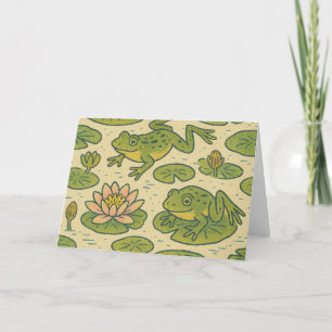 Frogs and Waterlilies Lily Pads                    Card