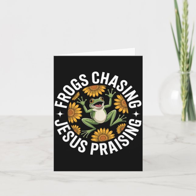 Frogs Chasing Jesus Praising Funny Frog Card (Front)