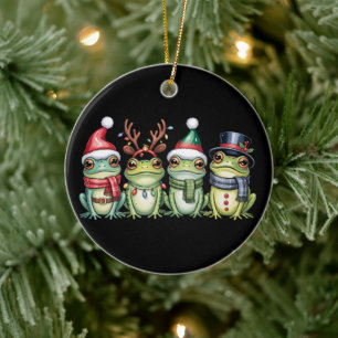 Frogs Christmas Frog Lover Cute Santa Animals Ceramic Ornament