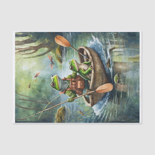 Frogs Fishing in a boat on the river Tissue Paper (Front)