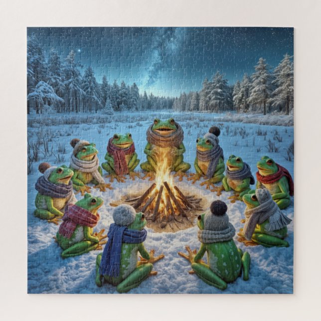 Frogs Gathering Around a Campfire Jigsaw Puzzle (Vertical)