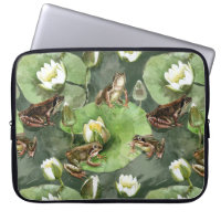 Frogs green and white water lilies