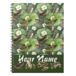 Frogs green and white water lilies pattern  notebook