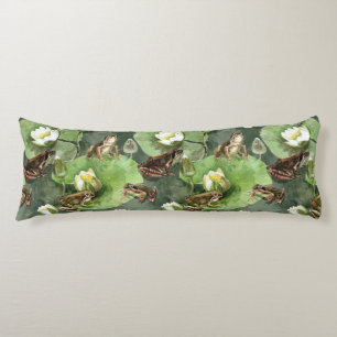 Frogs green and white waterlilies body cushion