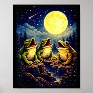 Frogs howling at moon mountain forest meme poster