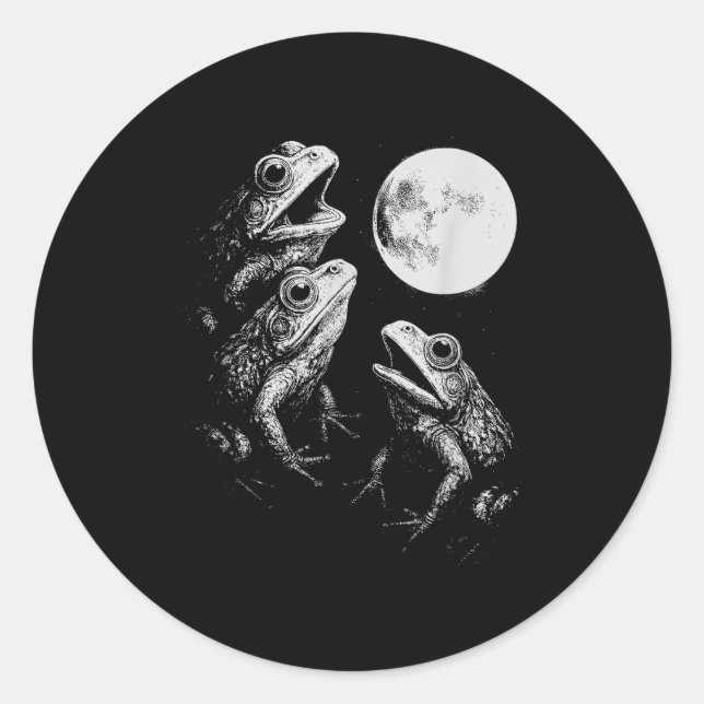 Frogs Howling To Moon, Retro Funny Frog, Weird Mys Classic Round Sticker (Front)