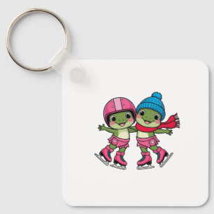 Frogs Ice Skating Key Ring