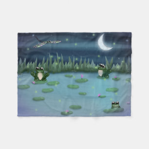 Frogs in a lily pad pond fleece blanket