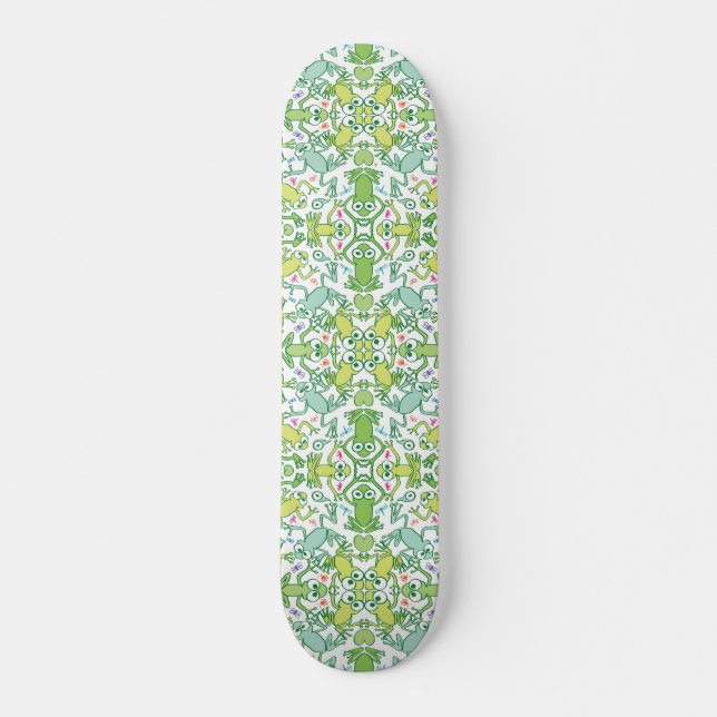Frogs in every corner of this slimy pattern design skateboard (Front)