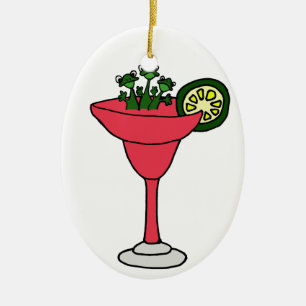 Frogs in Margarita Glass Ceramic Tree Decoration