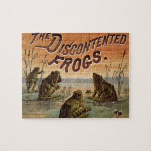 Frogs Lily Pads Moon Illustration Jigsaw Puzzle