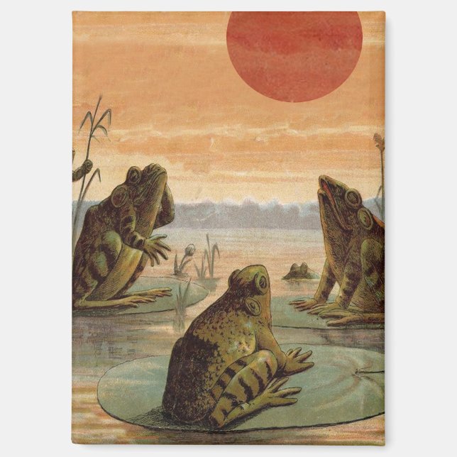 Frogs Lily Pads Moon Illustration Magnet (Front)