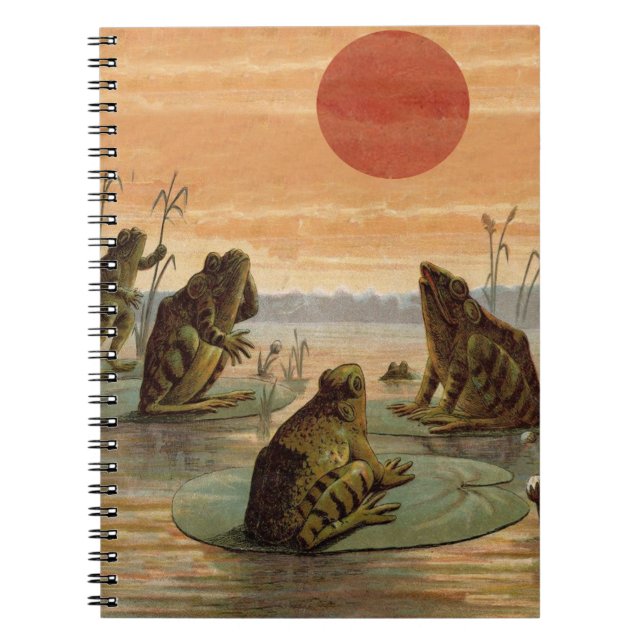 Frogs Lily Pads Moon Illustration Notebook (Front)