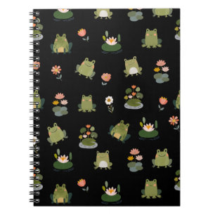 Frogs & Lily Pads on Black Notebook