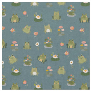 Frogs & Lily Pads on Dark Teal Fabric