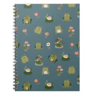 Frogs & Lily Pads on Dark Teal Notebook