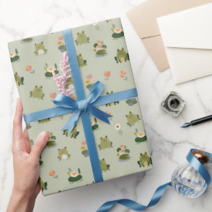 Frogs & Lily Pads on Gin Green Wrapping Paper