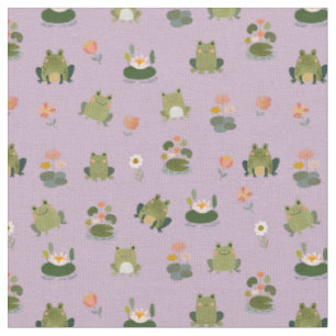 Frogs & Lily Pads on Pinkish Purple Fabric