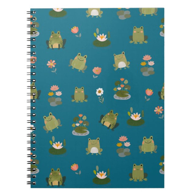 Frogs & Lily Pads on Teal Notebook (Front)