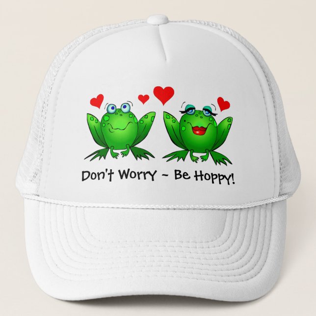 Frogs Love Don't Worry Be Hoppy Hat (Front)
