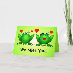 Frogs Love Miss You Cute Cartoon Green Card