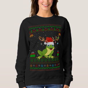 Frogs Lover Reindeer Santa Hat Matching Ugly Frog  Sweatshirt