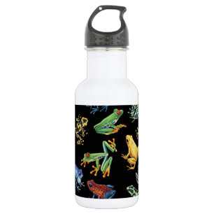 Frogs on black 532 ml water bottle