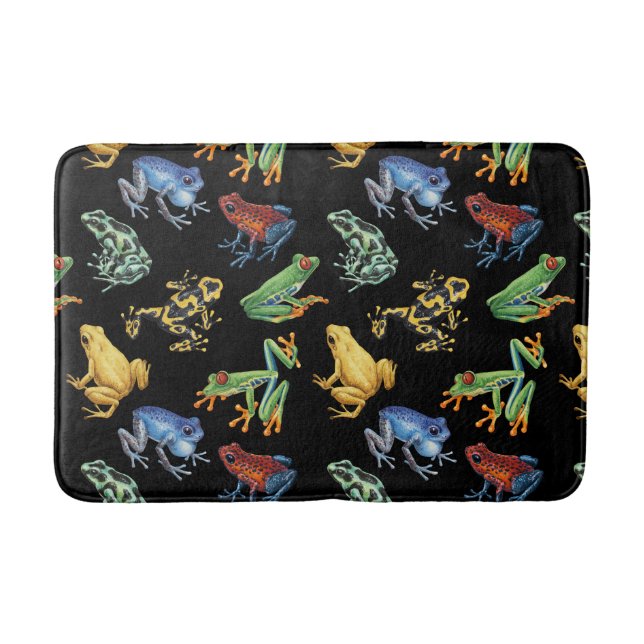 Frogs on black bath mat (Front)