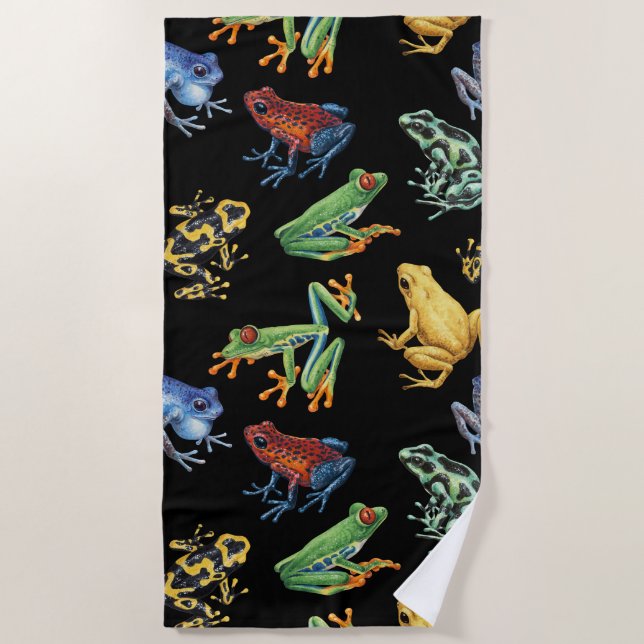 Frogs on black beach towel (Front)