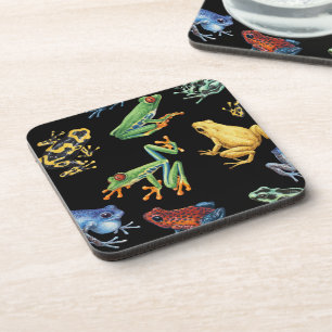 Frogs on black coaster