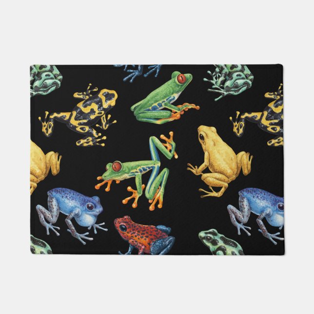 Frogs on black doormat (Front)