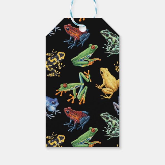 Frogs on black gift tags (Front)