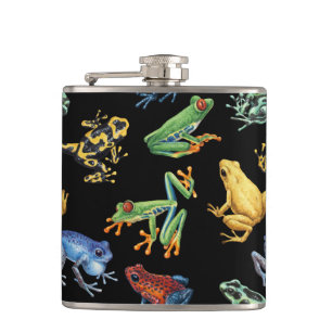 Frogs on black hip flask
