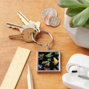 Frogs on black key ring