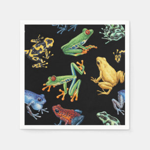 Frogs on black napkin