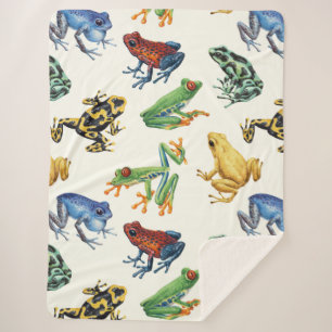 Frogs on black sherpa blanket