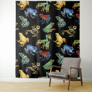 Frogs on black tapestry