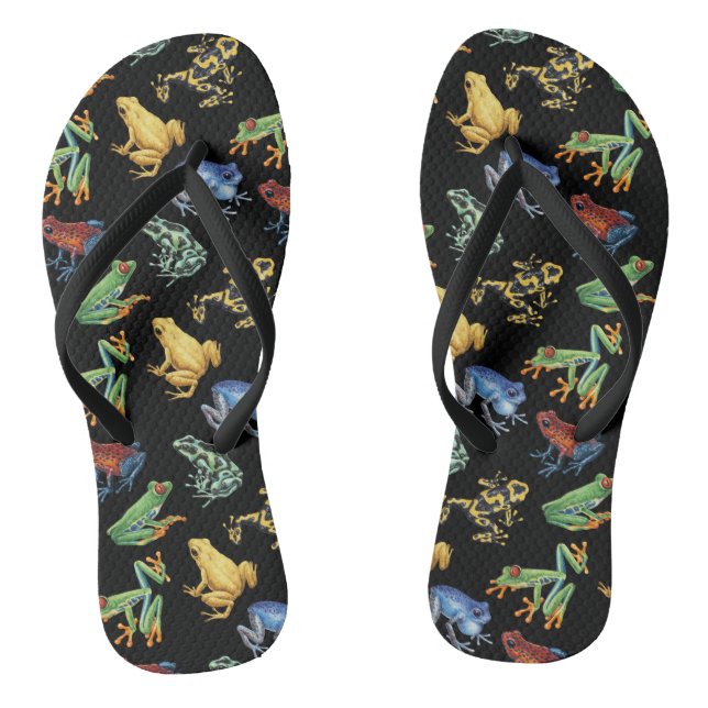 Frogs on black thongs (Footbed)