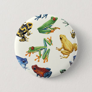 Frogs on natural white 6 cm round badge