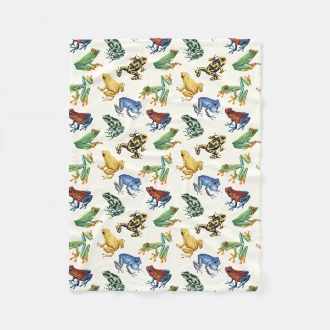 Frogs on natural white fleece blanket (Front)