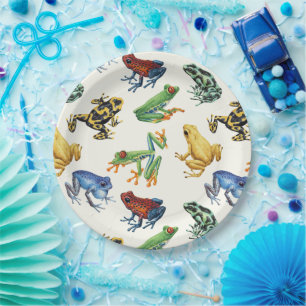 Frogs on natural white paper plate