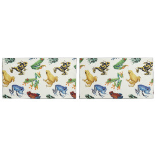 Frogs on natural white pillowcase