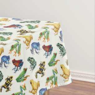 Frogs on natural white tablecloth
