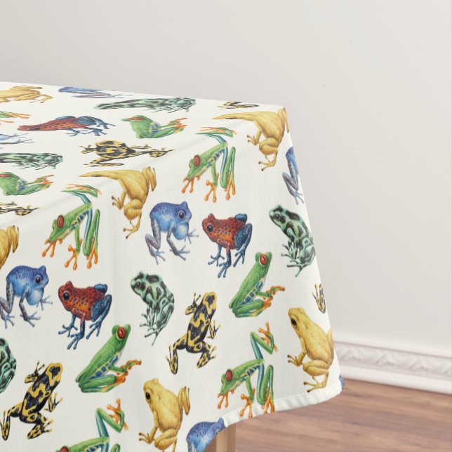 Frogs on natural white tablecloth (In Situ)