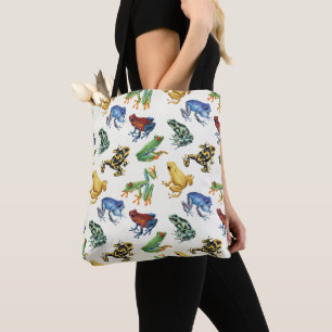 Frogs on natural white tote bag
