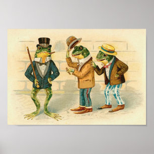 Frogs on the Street - Vintage Art  Poster