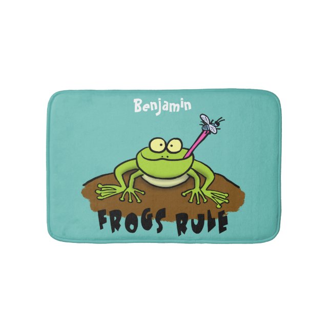 Frogs rule funny green frog cartoon bath mat (Front)